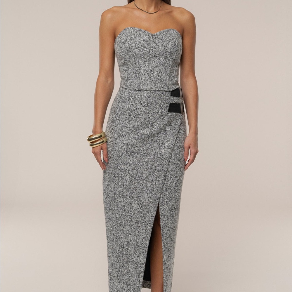 J LUX Label Gisele Gray Tweed Slit Women's Skirt - Picture 2 of 11